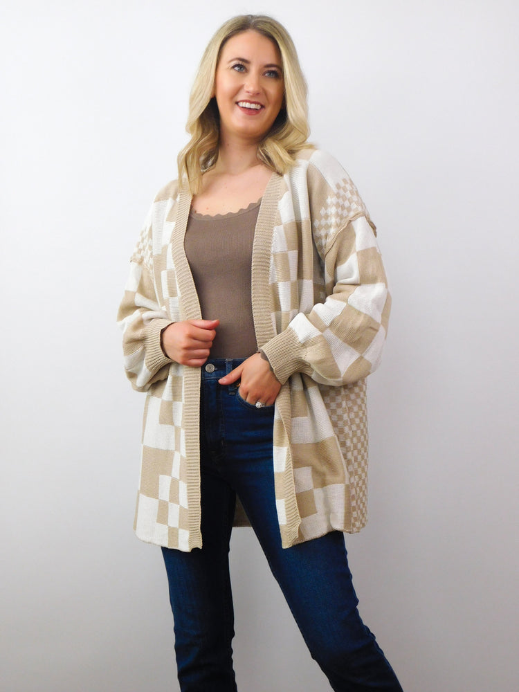 Check Me Out Cardigan: Tan/Cream