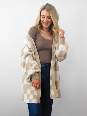 Check Me Out Cardigan: Tan/Cream