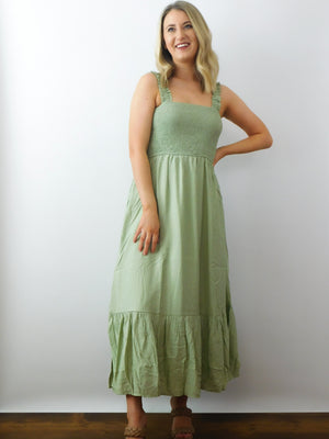 Let's Do Brunch Dress: Light Olive