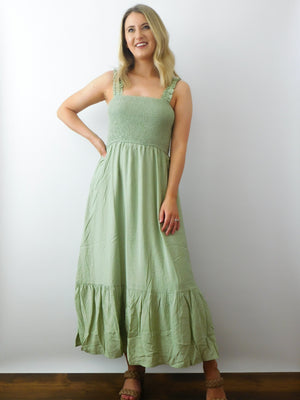 Let's Do Brunch Dress: Light Olive