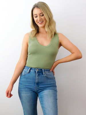 Hello Sunshine Tank: Light Olive