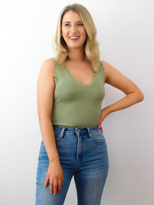 Hello Sunshine Tank: Light Olive