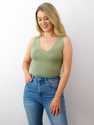 Hello Sunshine Tank: Light Olive