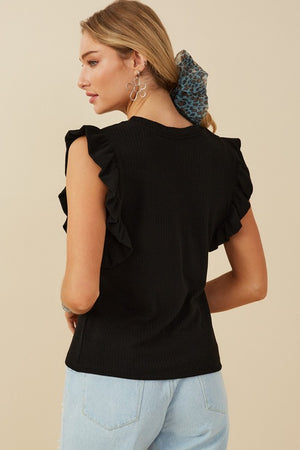 Ruffle My Feathers Top: Black