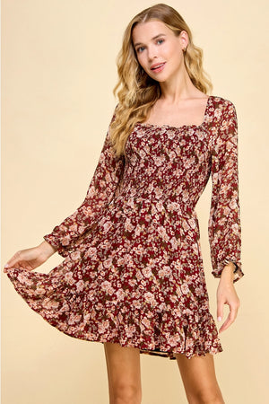 Forever Thankful Dress: Burgundy/Multi