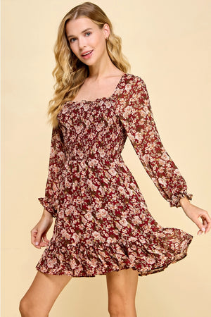 Forever Thankful Dress: Burgundy/Multi