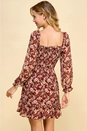 Forever Thankful Dress: Burgundy/Multi