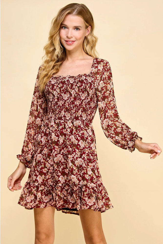 Forever Thankful Dress: Burgundy/Multi