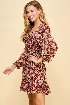 Forever Thankful Dress: Burgundy/Multi