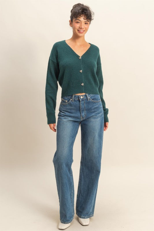I Heart You Cardigan: Forest Green